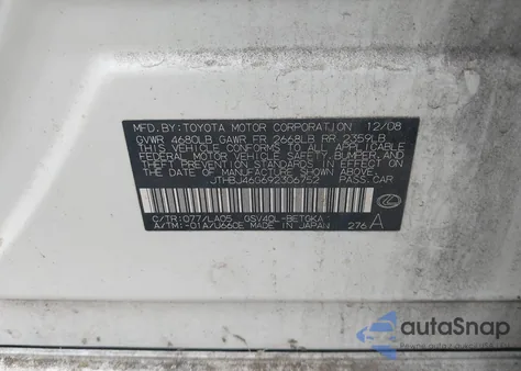 2009 Lexus Es 350 from USA, damaged, VIN JTHBJ46G692306752